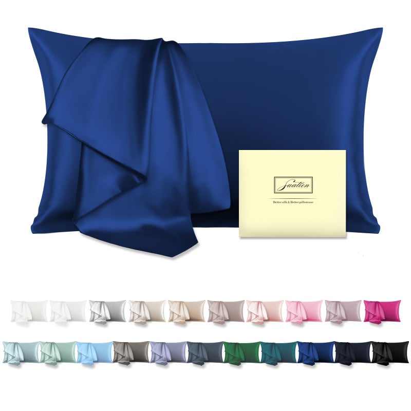 Natural Mulberry Silk Pillowcase for Hair and Skin Standard Size 20X 26 Silk Pillow Case with Hidden Zipper Soft Breathable Smooth Cooling Silk Pillow Covers for SleepingRoyal BlueStandard1Pcs