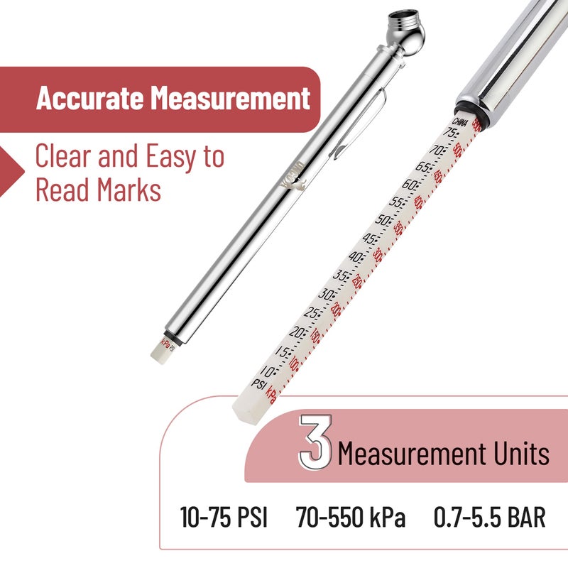 UNCO-Pencil Tire Gauge, 4 Pack, 10-75 PSI - Car Tire Air Gauge for Tires - Image 3