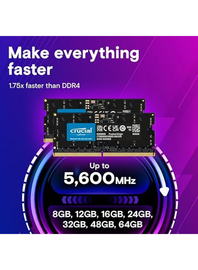 كروشيال ذاكرة RAM 8GB DDR5 5600MT/s (أو 5200MT/s أو 4800MT/s) للكمبيوتر المحمول CT8G56C46S5 - Image 2