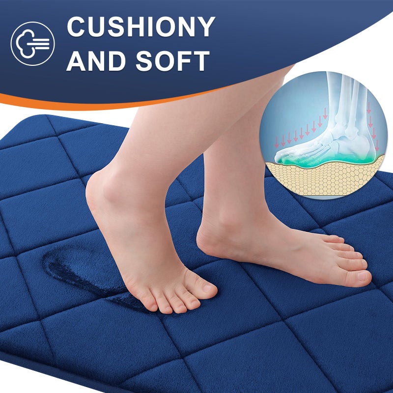 OLANLY Memory Foam Bath Mat 59x24  Ultra Soft and Absorbent Bathroom Mat  Machine Washable Bathroom Rugs  Comfortable  Thick Bath Rugs Carpet for Bathroom Floor  Tub and Shower  Navy - Image 2