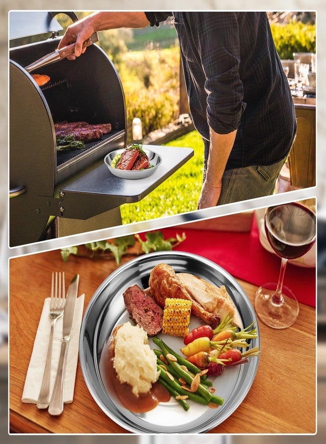 Offiper Deep Metal Camping Plates, 4 Pack 9.4 inch 304(18/8) Stainless Steel Plates, Reusable Pizza Food Serving Snack Eating Salad Dishes Round Shatterproof Plate Silver Dinnerware Dinner Oven Safe - Image 5