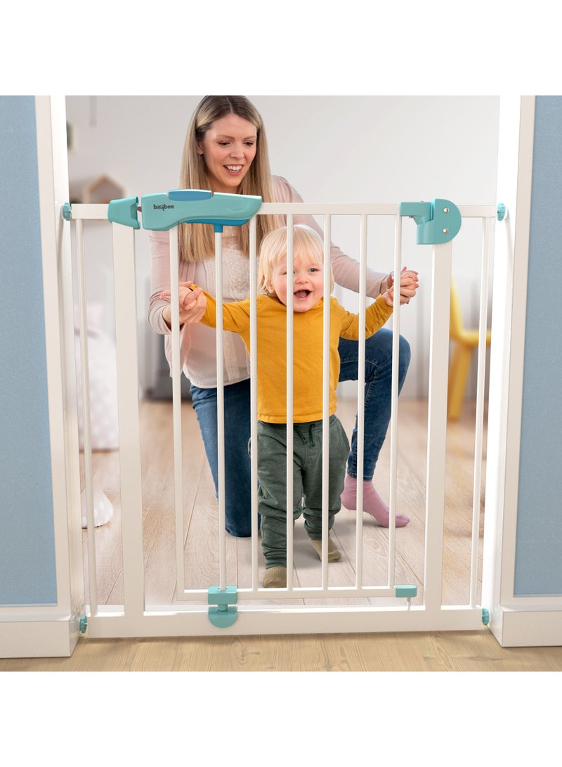 BAYBEE 75cm Auto Close Safety Baby Gate for Kids, Extra Tall Wide Child Gate Kids Safety Baby Fence | Easy Walk Thru Durability Dog Gate Baby Safety Gate for Home, Stairs, Doorways & Kitchen Green - Image 1