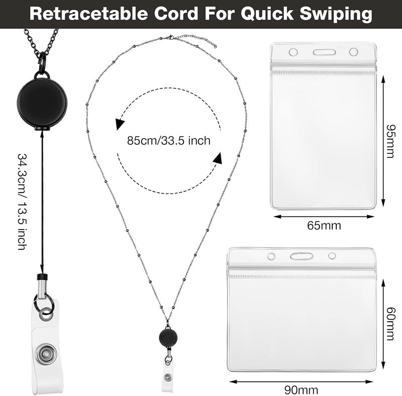 comfrt 4 Piece Retractable Badge Reel Lanyard with ID Holder Badge Lanyard with 8 Waterproof Name Card Holder Stainless Steel Lanyards for ID Badges Badge Holder Necklace - Image 2