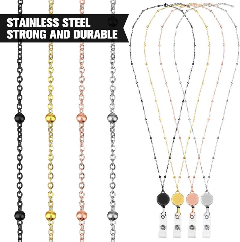 comfrt 4 Piece Retractable Badge Reel Lanyard with ID Holder Badge Lanyard with 8 Waterproof Name Card Holder Stainless Steel Lanyards for ID Badges Badge Holder Necklace - Image 3