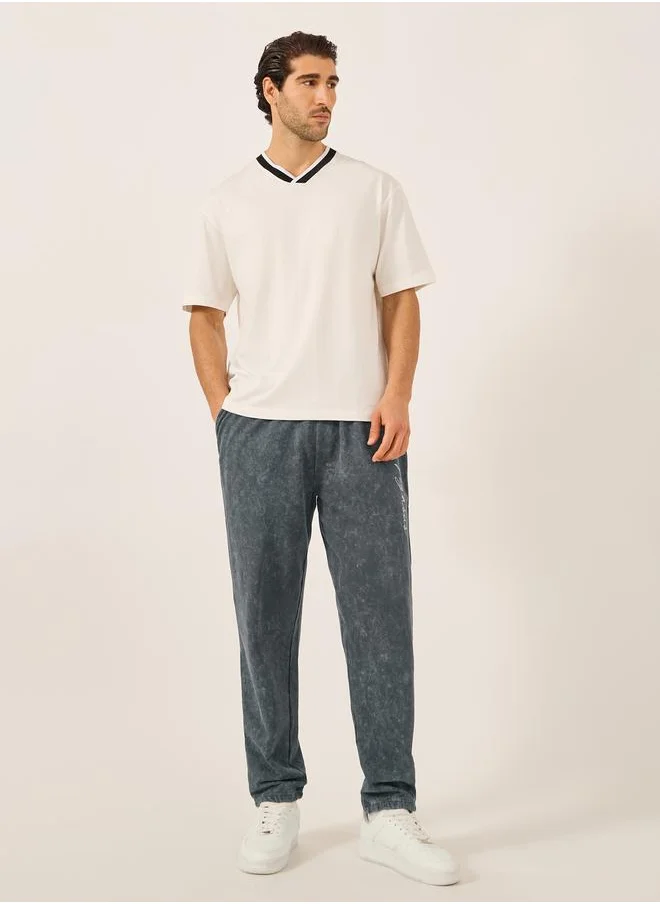 ستايلي Acid Washed Slogan Print Slim Fit Terry Jogger