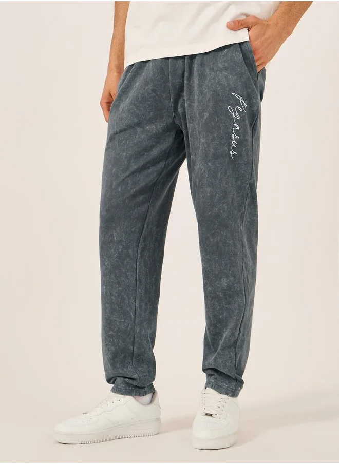 ستايلي Acid Washed Slogan Print Slim Fit Terry Jogger