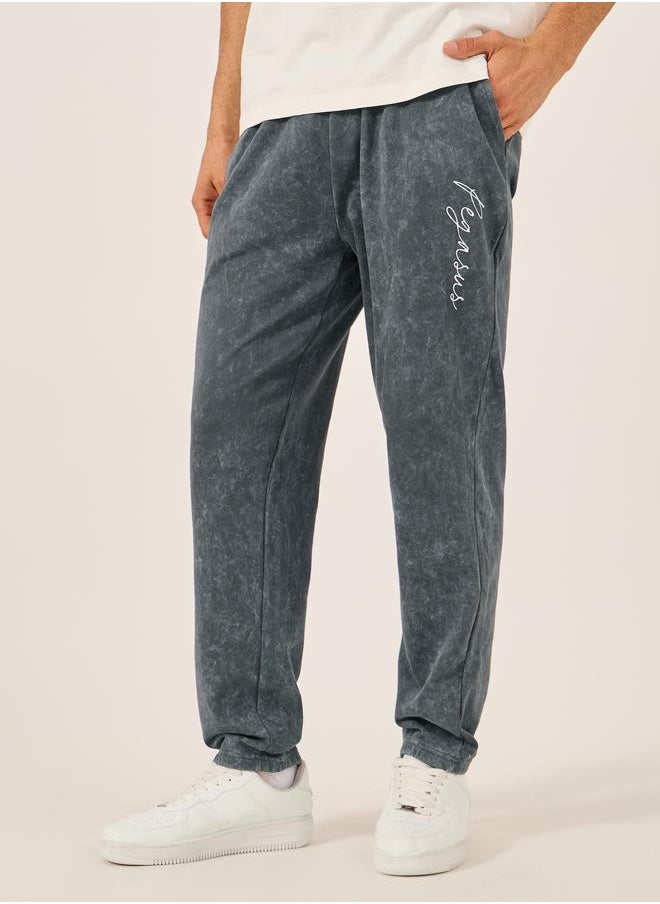Styli Styli Acid Washed Slogan Print Slim Fit Terry Jogger  - Image 1