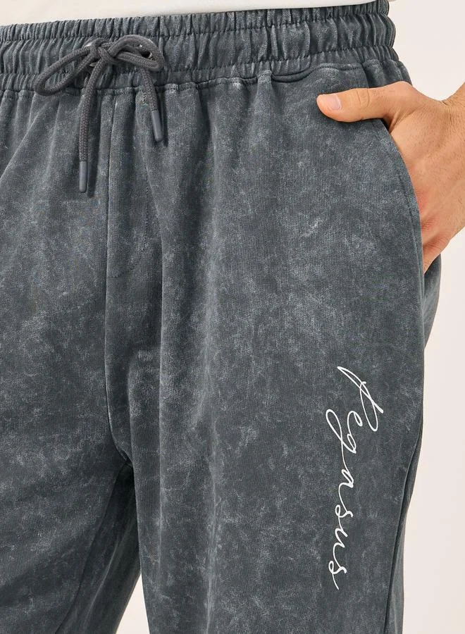 Styli Styli Acid Washed Slogan Print Slim Fit Terry Jogger