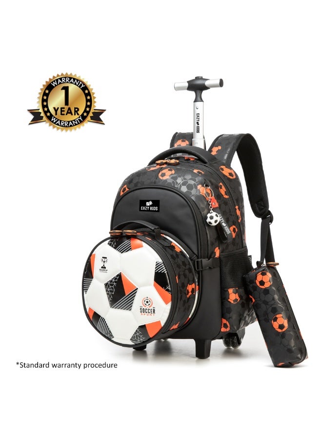 Eazy Kids Eazy Kids Trolley 18" School Bag Set of 4 w/ Duffle bag, Lunch Bag and Pencil Case - Football Black - Image 2