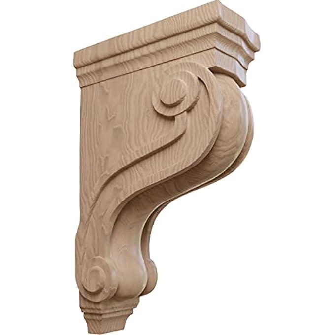 COR03X08X13TSGM BOSTON TRADITIONAL SCROLL WOOD CORBEL, 3 7/8"W X 8"D X 13"H, MAHOGANY - Image 1