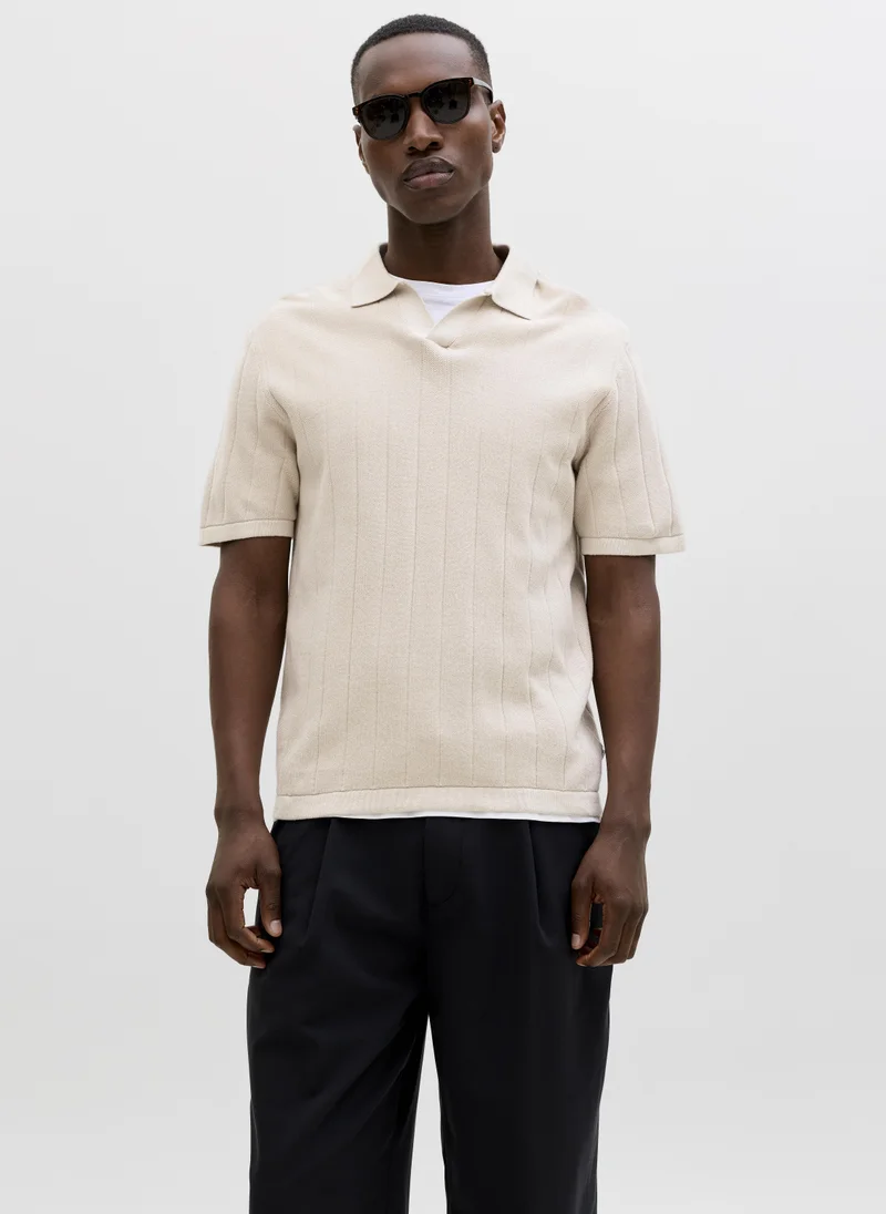 جاك اند جونز JJEBRADLEY KNIT SPLIT NECK SS SN