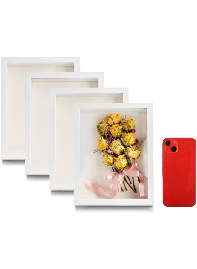 Hacaroa  4 Pack Shadow Box Frame, 8''X7'' Wood Picture Frame Memory Display Case For Bouquets, Photos, Medals, Wall, Tabletop, White - Image 2