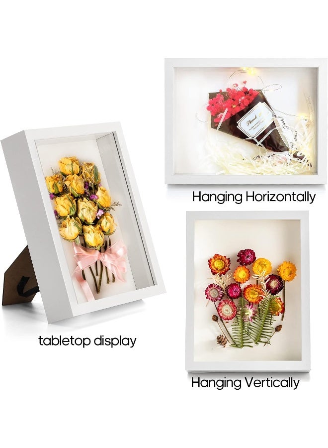 Hacaroa  4 Pack Shadow Box Frame, 8''X7'' Wood Picture Frame Memory Display Case For Bouquets, Photos, Medals, Wall, Tabletop, White - Image 3