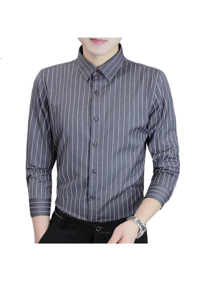 Romon Men'S Winter Business Long Sleeve Shirt Men'S Striped Casual Gentleman Jacket Men'S Gray L - Image 1