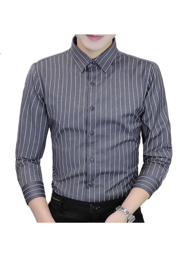 Romon Men'S Winter Business Long Sleeve Shirt Men'S Striped Casual Gentleman Jacket Men'S Gray L - Image 3
