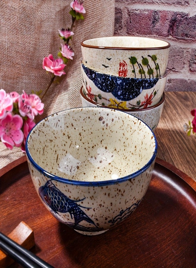 Whitenesser طقم أوعية أرز وايتنسر الياباني ذو الطراز القديم، مكون من 4 أوعية صغيرة من البورسلين، مناسبة للحبوب والحساء والحلويات والوجبات الخفيفة - Image 4
