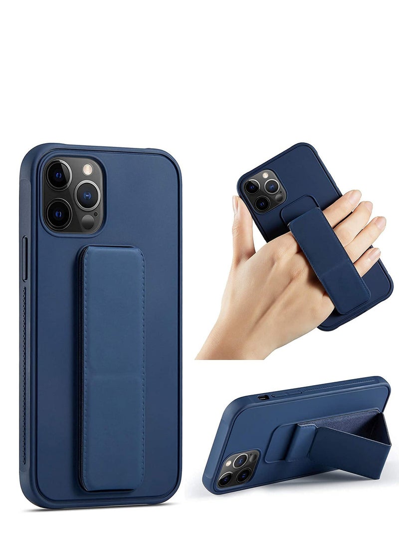 IPhone 14 Pro Case with Magnetic Foldable Back Stand and Holder, Cover with Finger Strap and Hand Grip, Magnetic Car Mount Kickstand IPhone 14 Pro (Dark Blue) - Image 1