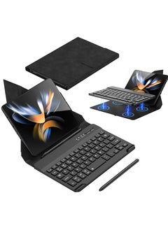 [2+1] Bluetooth Keyboard Case for Samsung Galaxy Z Fold 6/Fold 5/Fold 4/Fold 3, Leather Foldable Keyboard Case with Bluetooth Keyboard and Pen, Premium Black Case for Samsung Fold 6/Fold 5/Fold 4/Fold 3..