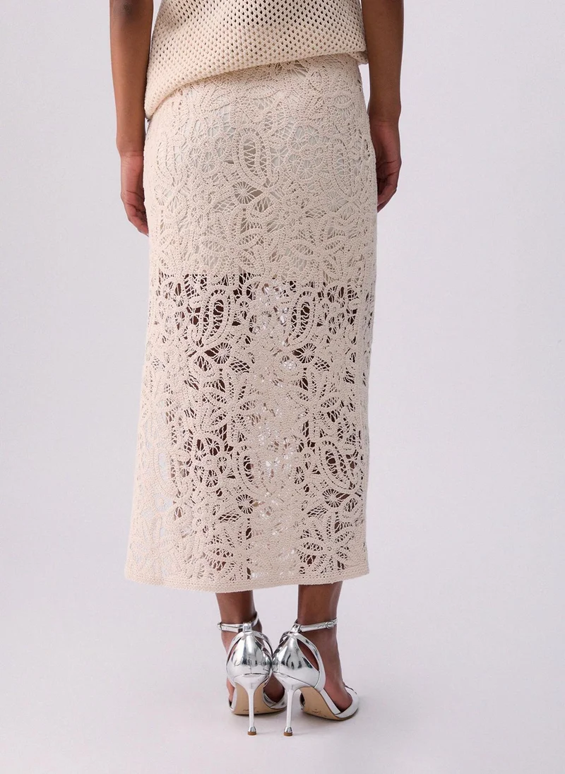 ليو جو Macramé midi skirt