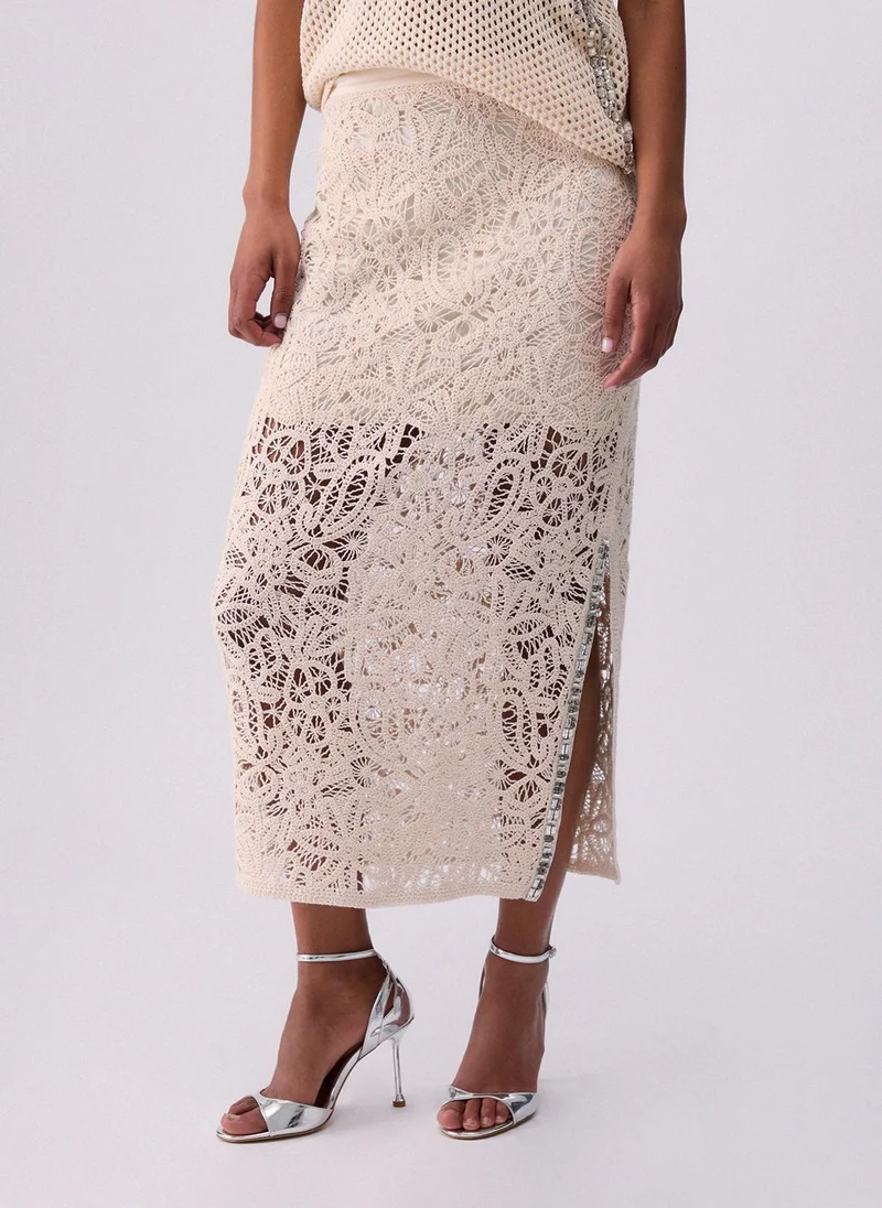 ليو جو Macramé midi skirt