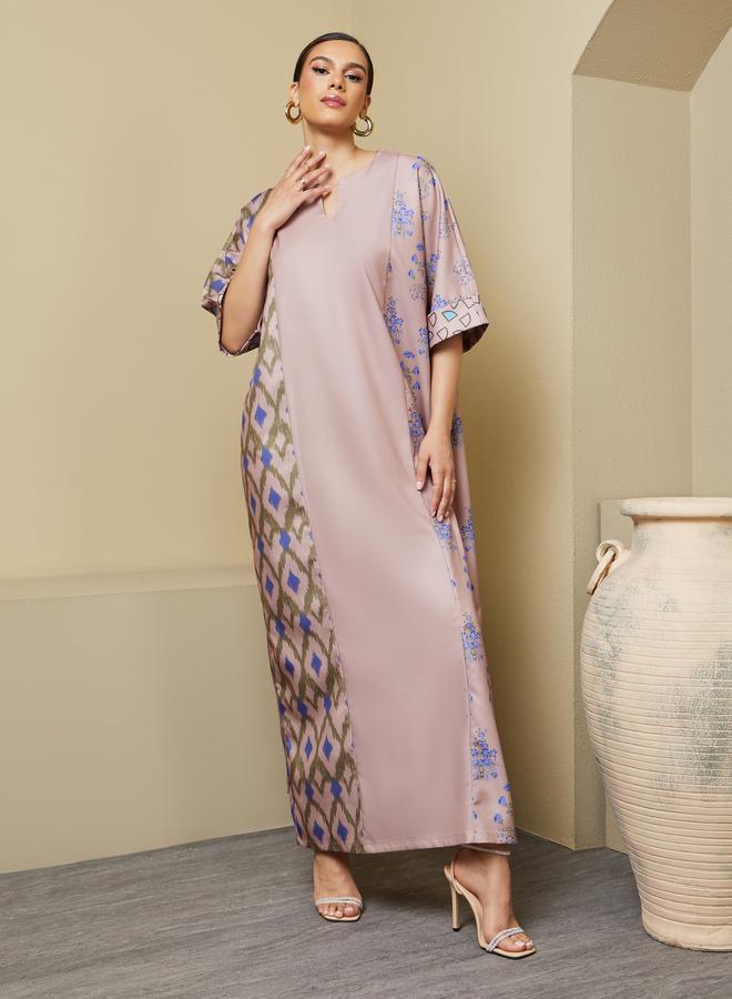Styli Styli Printed Panel A-Line Notch Neck Jalabiya  - Image 1