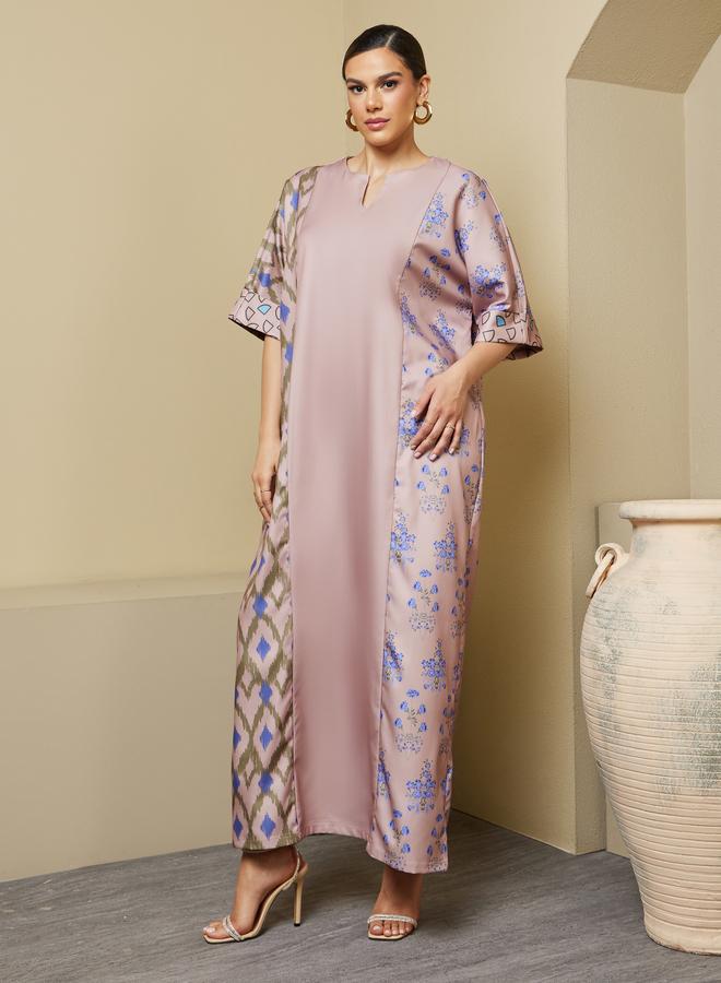 Styli Styli Printed Panel A-Line Notch Neck Jalabiya  - Image 2