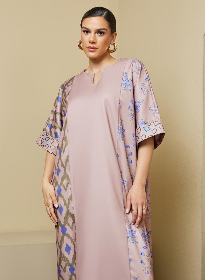Styli Styli Printed Panel A-Line Notch Neck Jalabiya  - Image 3