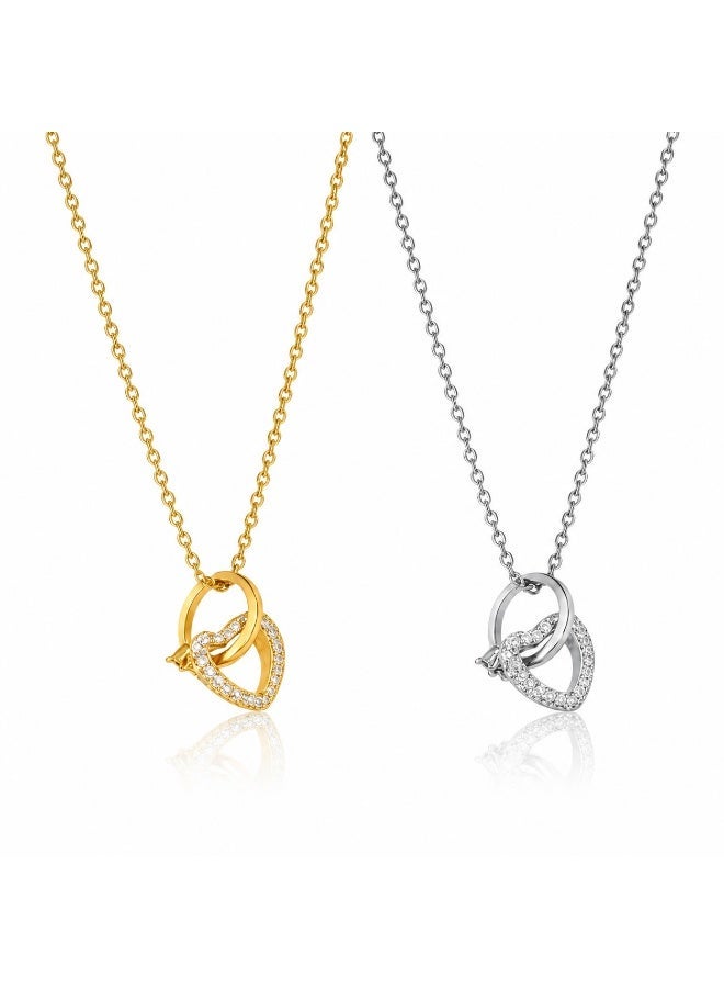 RAFAL Women's Crystal Heart and Ring Pendant Necklace with Blue Velvet Rose Box - Gold or Silver - Image 2