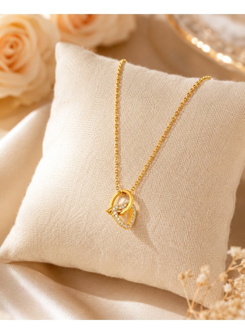 RAFAL Women's Crystal Heart and Ring Pendant Necklace with Blue Velvet Rose Box - Gold or Silver - Image 5