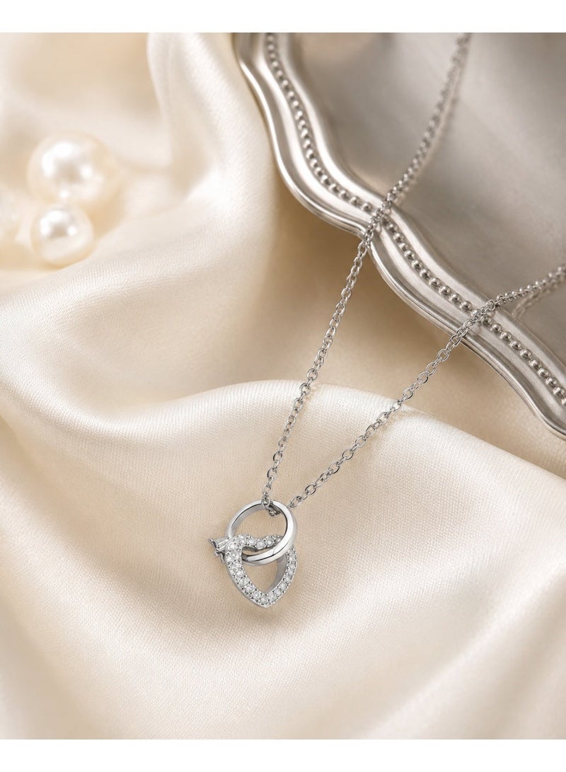 RAFAL Women's Crystal Heart and Ring Pendant Necklace with Blue Velvet Rose Box - Gold or Silver - Image 3