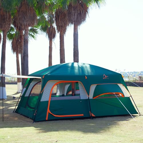 KTT Extra Large Tent 12 Person,Family Cabin Tents,2 Bay-Windows,2 Rooms and 3 Doors 3 Windows with Mesh,Waterproof,Straight Wall,Double Layer,Big Tent for Outdoor,Picnic,Camping,Gathering(Green) - Image 3
