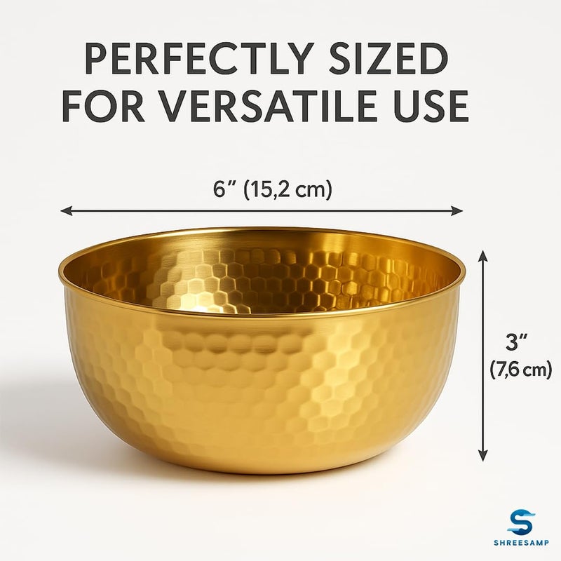 SHREESAMP SHREESAMP Golden Stainless Steel Mixing & Serving Bowl - Heavy Duty Multi-Function Kneading Bowl for Easy Cleaning | Perfect for Cooking, Baking, Kitchen, Dining, & Restaurant Use - Portable & Durable  - Image 2