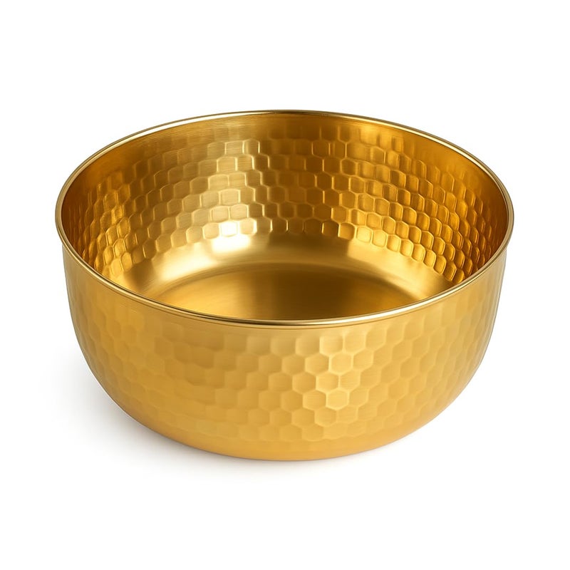 SHREESAMP SHREESAMP Golden Stainless Steel Mixing & Serving Bowl - Heavy Duty Multi-Function Kneading Bowl for Easy Cleaning | Perfect for Cooking, Baking, Kitchen, Dining, & Restaurant Use - Portable & Durable  - Image 1