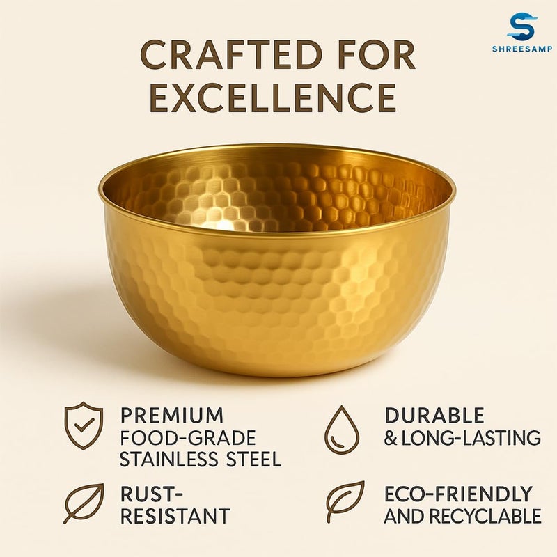 SHREESAMP SHREESAMP Golden Stainless Steel Mixing & Serving Bowl - Heavy Duty Multi-Function Kneading Bowl for Easy Cleaning | Perfect for Cooking, Baking, Kitchen, Dining, & Restaurant Use - Portable & Durable  - Image 3