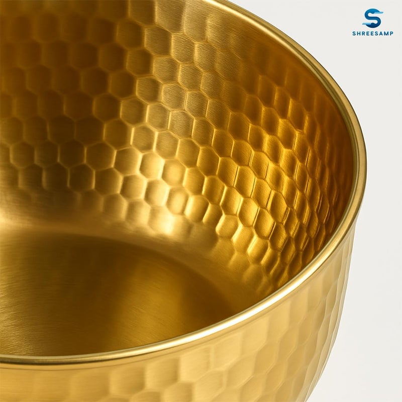 SHREESAMP SHREESAMP Golden Stainless Steel Mixing & Serving Bowl - Heavy Duty Multi-Function Kneading Bowl for Easy Cleaning | Perfect for Cooking, Baking, Kitchen, Dining, & Restaurant Use - Portable & Durable  - Image 4