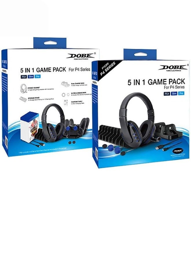 Dobe 5 in 1 Game Pack, Dual Charger Station Dock, Headset with Mic, Disc Stroage Stand, Charging Cable and Thumbstick Cover Grips for Playstation 4 PS4, PS4... - Image 4
