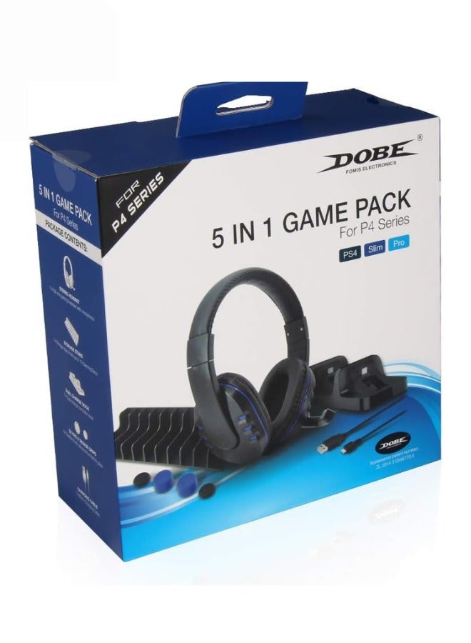 Dobe 5 in 1 Game Pack, Dual Charger Station Dock, Headset with Mic, Disc Stroage Stand, Charging Cable and Thumbstick Cover Grips for Playstation 4 PS4, PS4... - Image 3