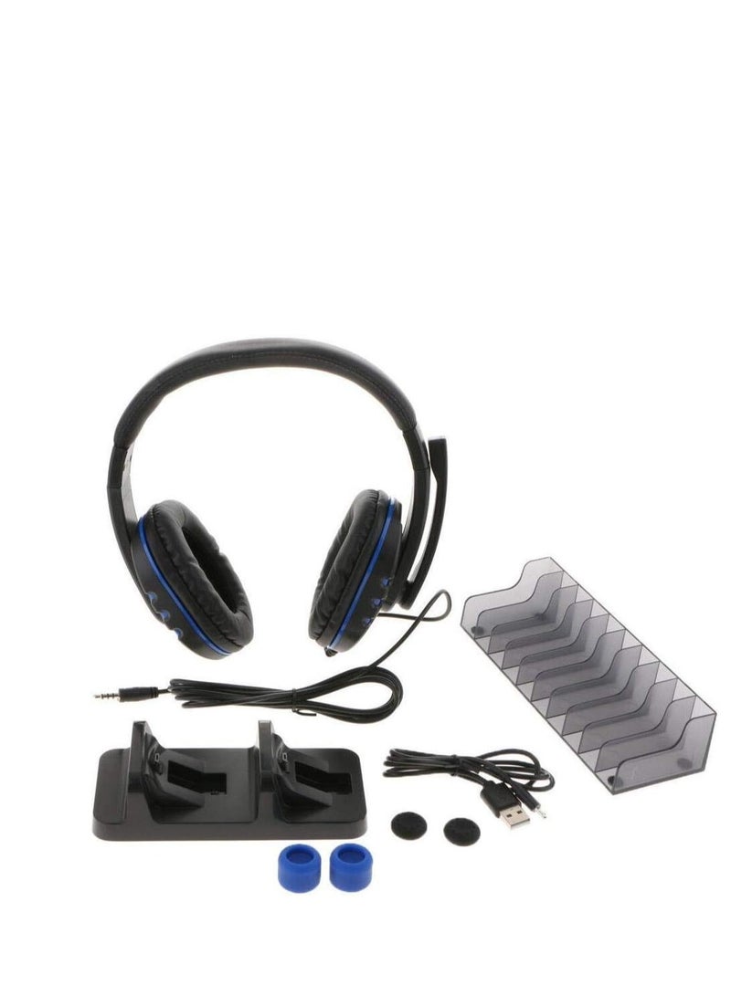 Dobe 5 in 1 Game Pack, Dual Charger Station Dock, Headset with Mic, Disc Stroage Stand, Charging Cable and Thumbstick Cover Grips for Playstation 4 PS4, PS4... - Image 2
