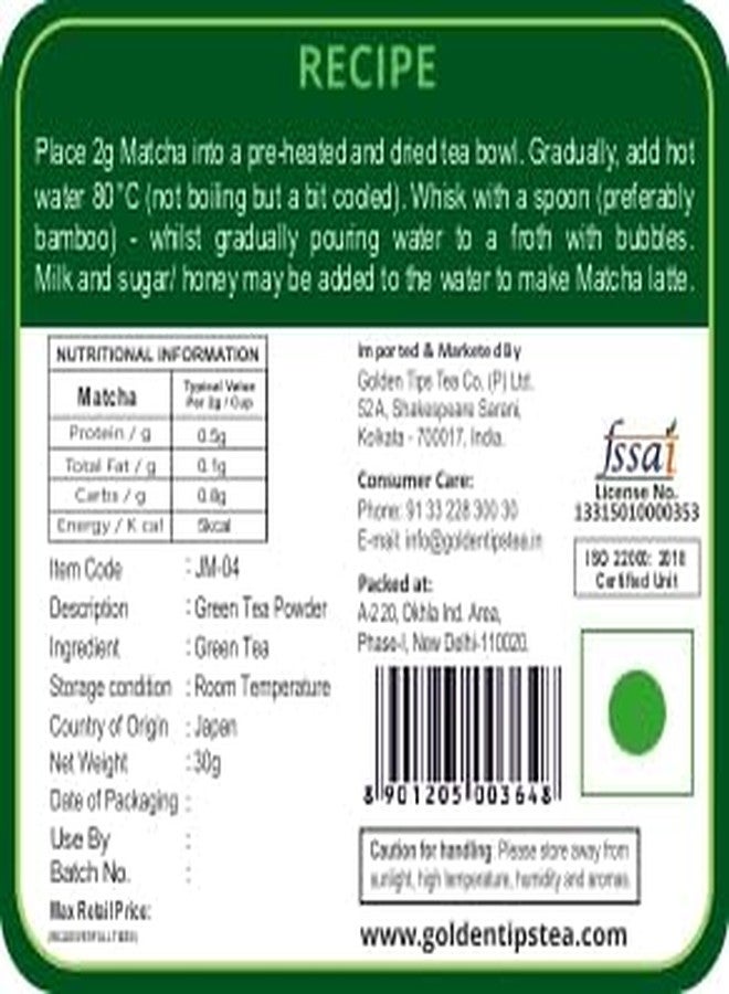 Golden Tips Japanese Matcha Green Tea Powder – 30g Tin Can, No Additives, Antioxidant-Rich Superfood, No Artificial Sweeteners - Image 4