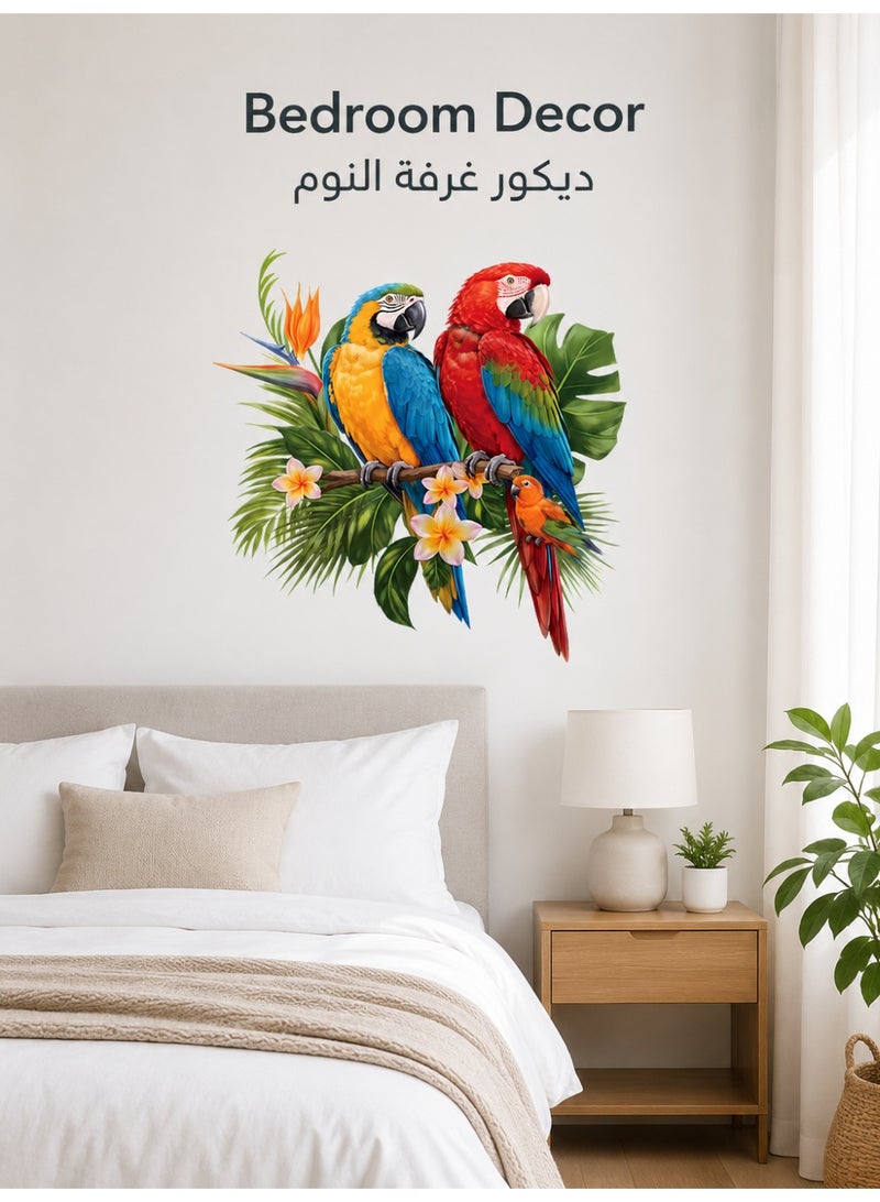 مجموعة من ملصقات حائطية استوائية على شكل ببغاء ماكاو (2 قطعة)، ديكور حائطي قابل للإزالة وذاتي اللصق - Image 2