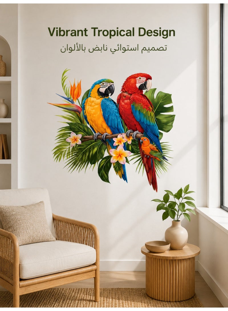 مجموعة من ملصقات حائطية استوائية على شكل ببغاء ماكاو (2 قطعة)، ديكور حائطي قابل للإزالة وذاتي اللصق - Image 5