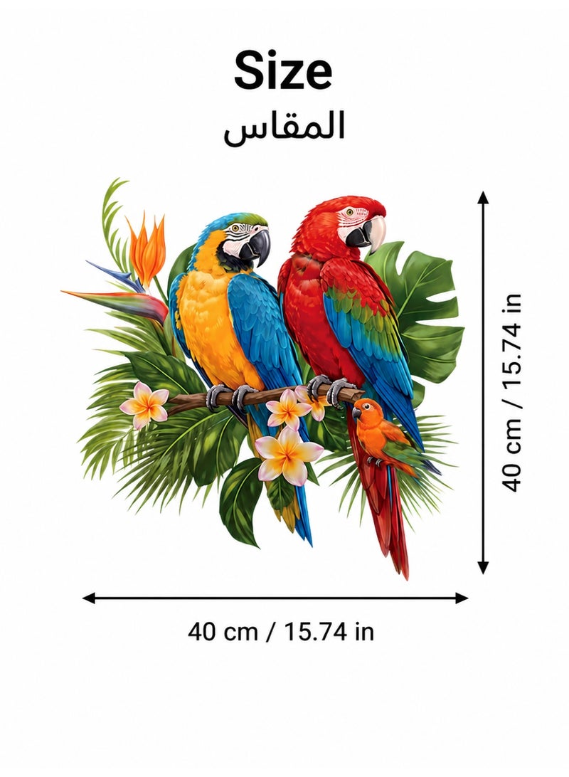 مجموعة من ملصقات حائطية استوائية على شكل ببغاء ماكاو (2 قطعة)، ديكور حائطي قابل للإزالة وذاتي اللصق - Image 4