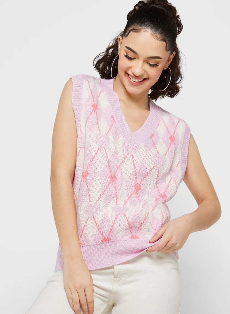 Ginger Diamond Intarsia Vest Style Sweater