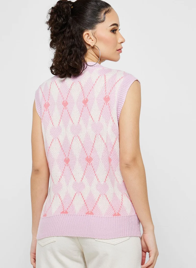 Ginger Diamond Intarsia Vest Style Sweater