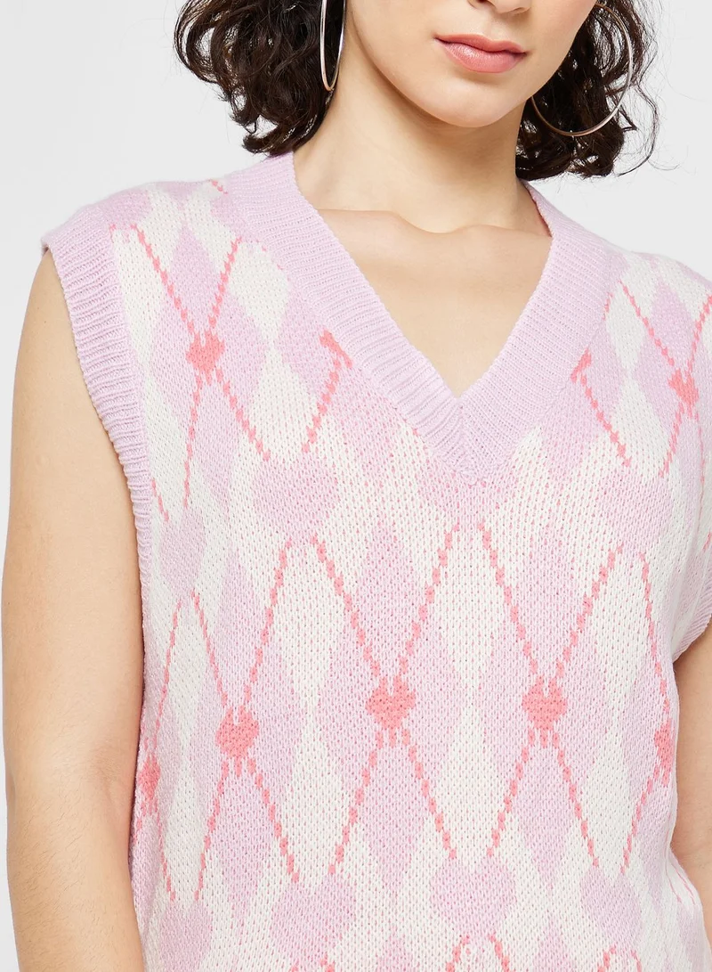 Ginger Diamond Intarsia Vest Style Sweater