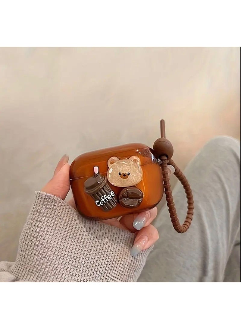AirPods 3 Cute Bear-Themed Caramel Case with Keychain - Image 1
