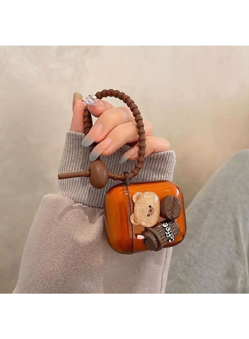 AirPods 3 Cute Bear-Themed Caramel Case with Keychain - Image 2