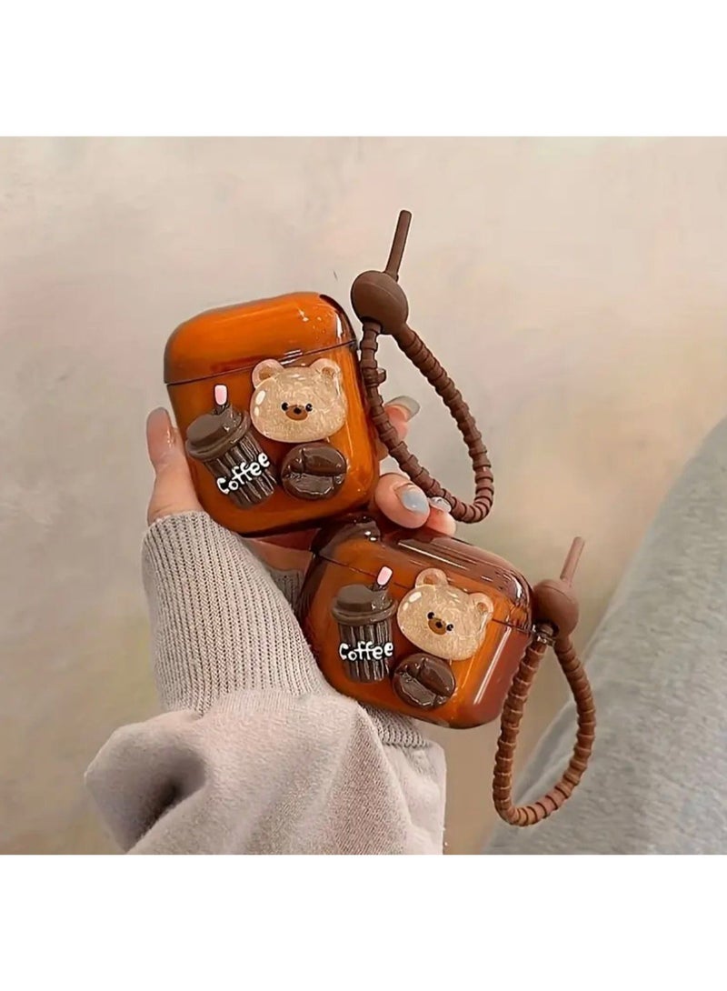 AirPods 3 Cute Bear-Themed Caramel Case with Keychain - Image 3