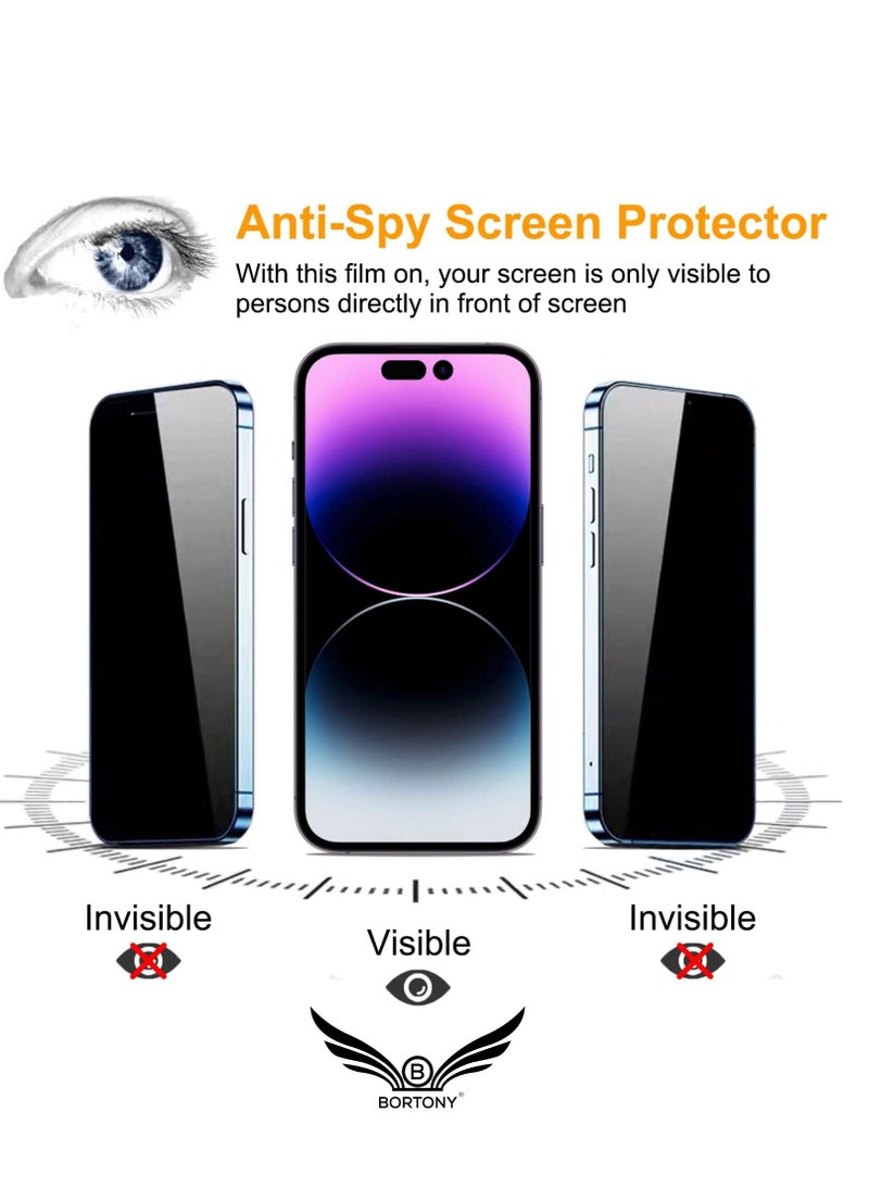 BORTONY iPhone 14 Pro Privacy Screen Protector 9H Anti Spy Dark Film Guard Case Friendly Bubble Free Tempered Glass for Apple iPhone 14 Pro 6.1 Inch 2022 - Image 5