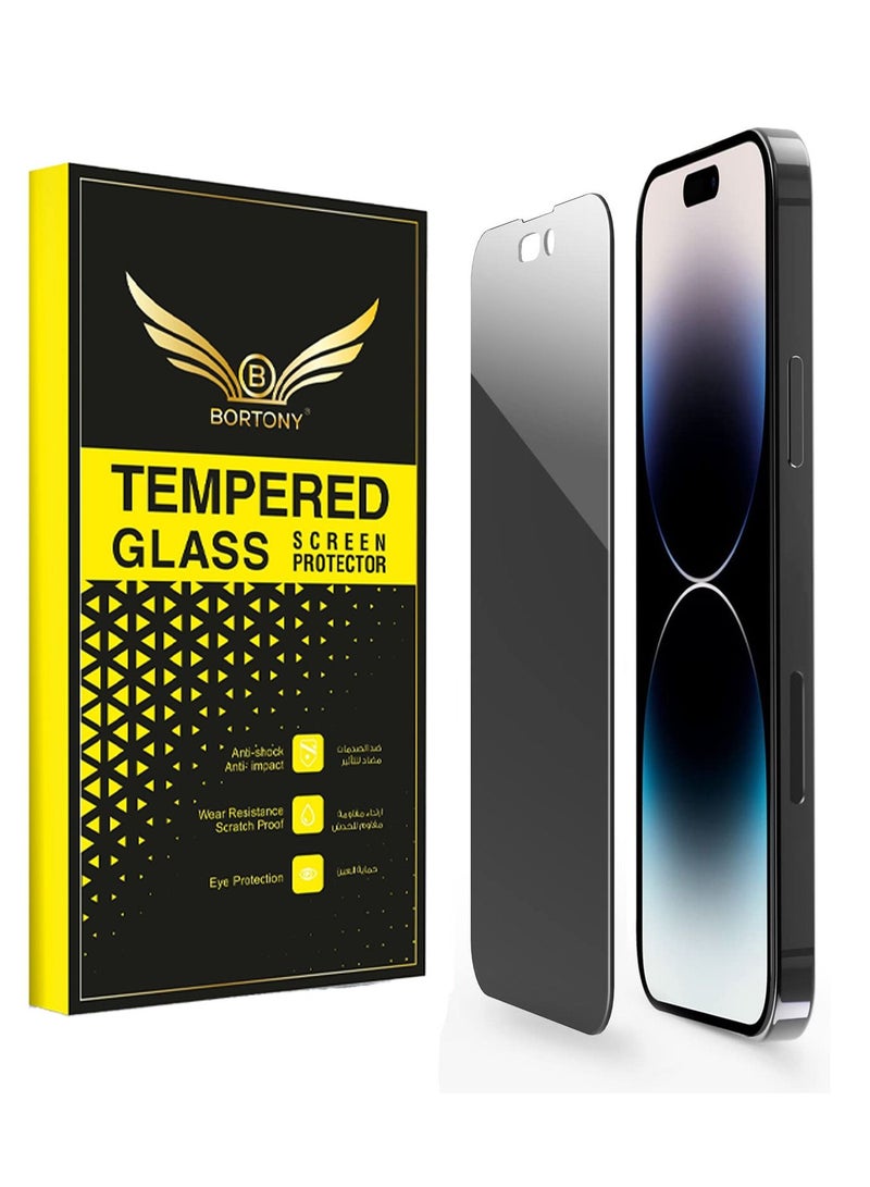 BORTONY iPhone 14 Pro Privacy Screen Protector 9H Anti Spy Dark Film Guard Case Friendly Bubble Free Tempered Glass for Apple iPhone 14 Pro 6.1 Inch 2022 - Image 1